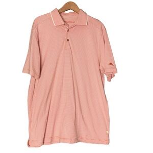 Tommy Bahama Cotton Polo Shirt Orange Cream Stripes Golf Travel Men’s Large